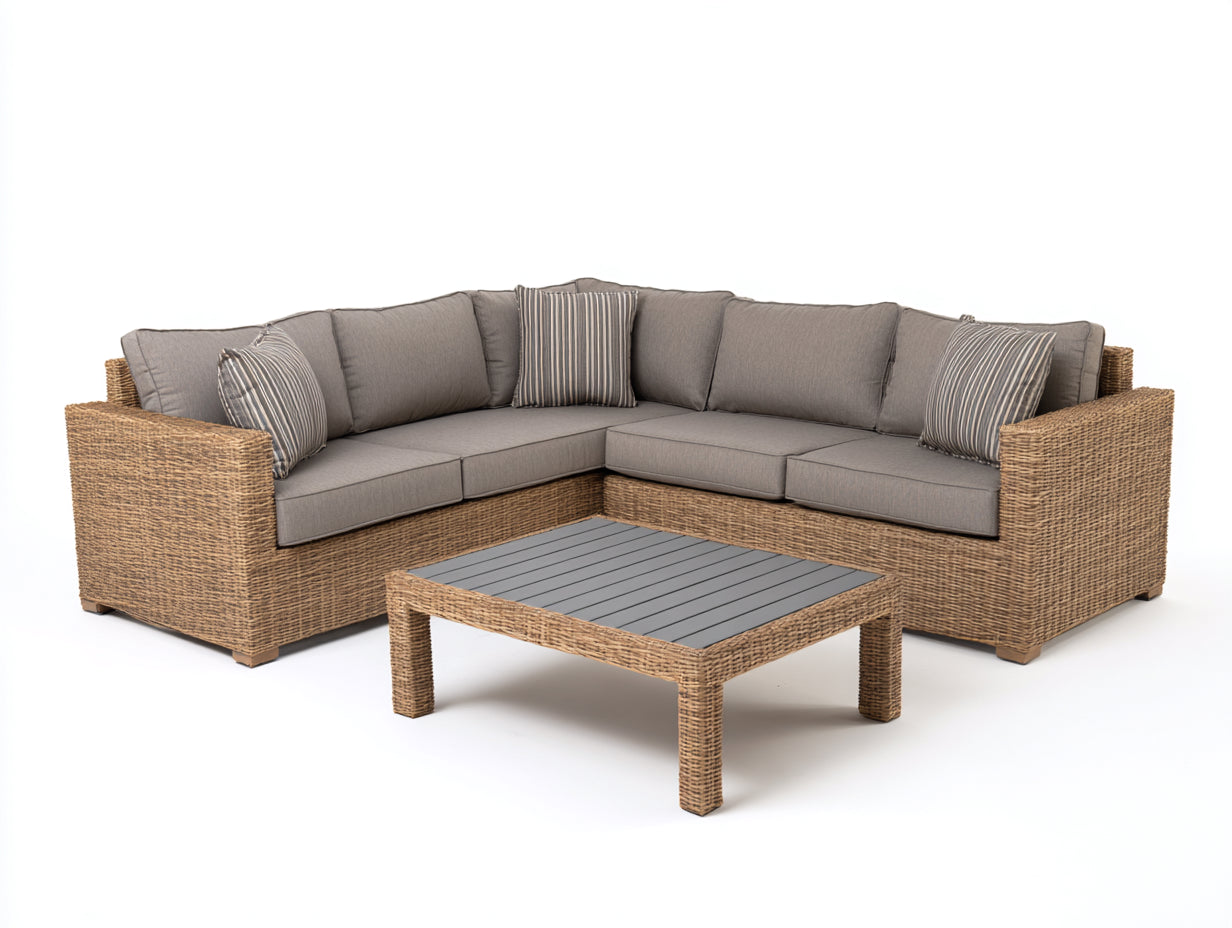 Sofás de exterior de ratán 250x250x78 cm - marrón-gris - mesa de centro - estilo moderno para jardín