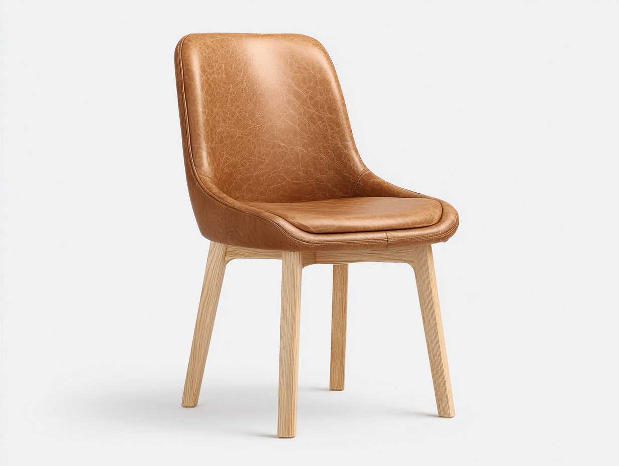 Silla de comedor tapizada con patas de madera 54x58x86 cm - marrón claro-natural - estilo moderno