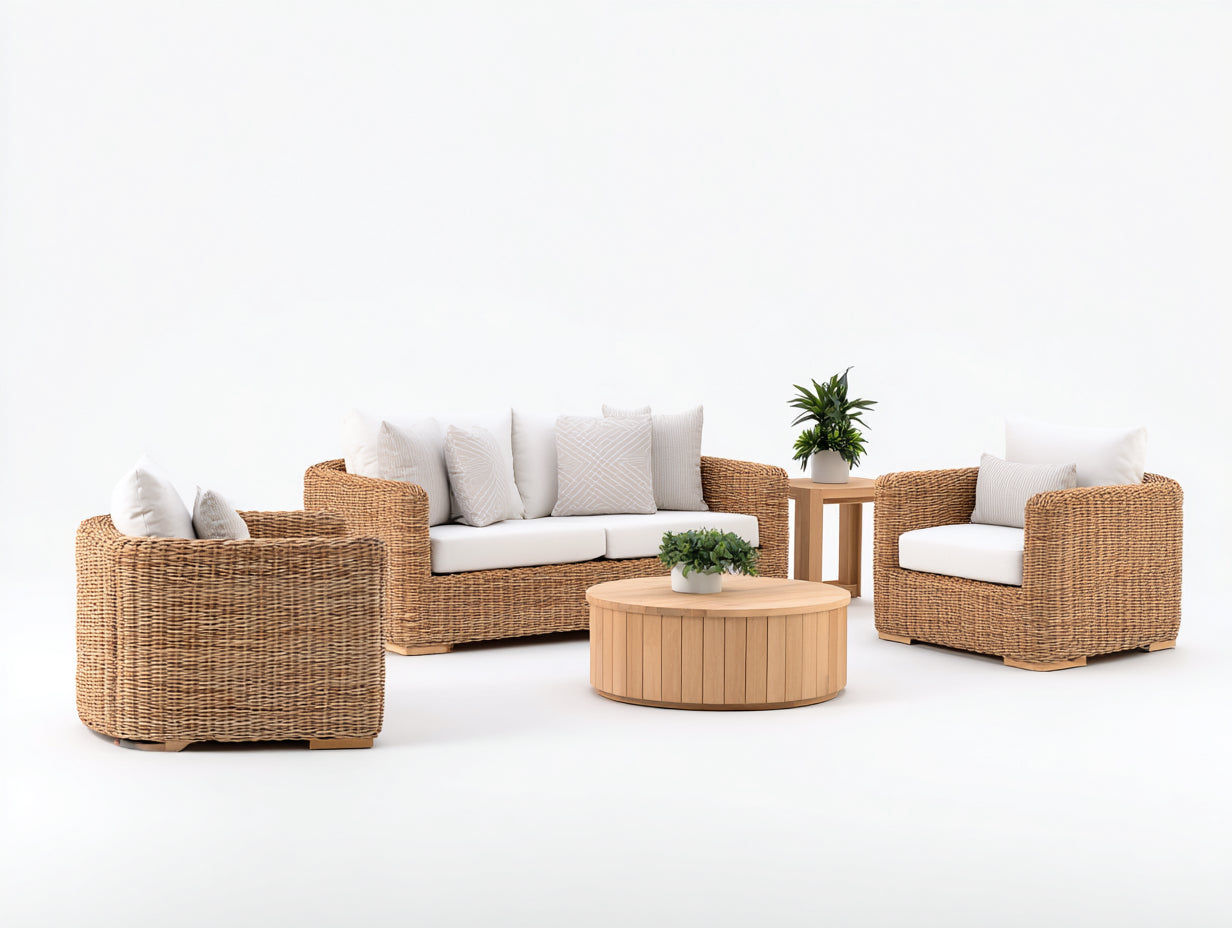 Sofás de exterior ratán 240x85x78 cm - marrón-beige - diseño natural para jardín