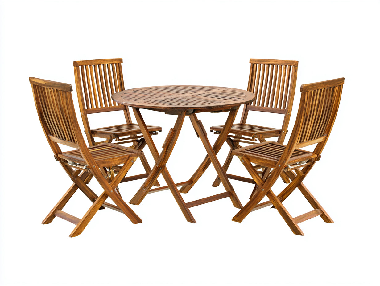 Conjunto de comedor de jardín plegable de madera 120x120x75 cm - madera natural - estilo clásico