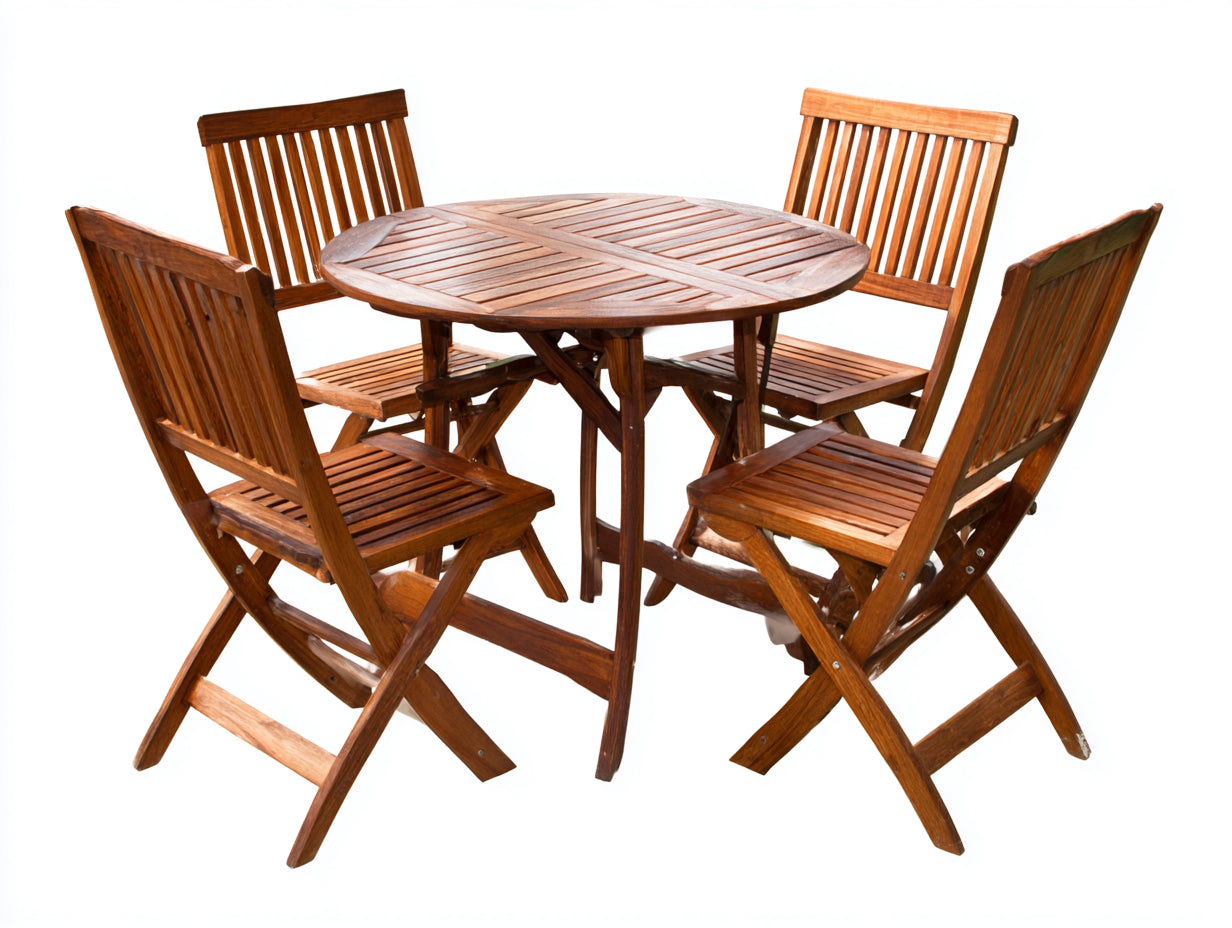 Conjuntos de comedor de jardín de madera 90x90x75 cm - marrón - mesa redonda y 4 sillas - estilo clásico para exterior