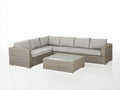 Sofás de exterior de ratán 250x250x78 cm - beige-gris - mesa de centro con vidrio - estilo moderno para jardín