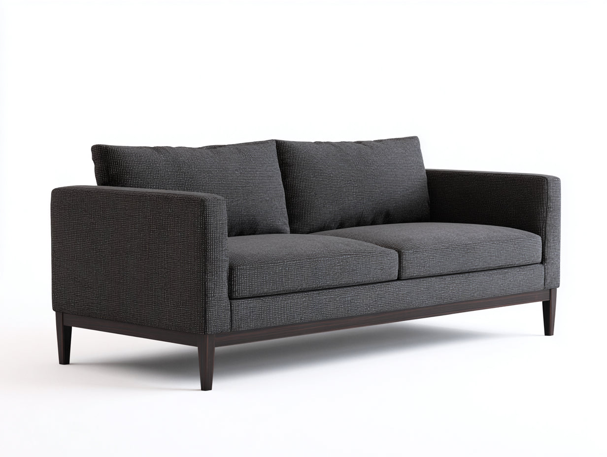 Sofá 2 plazas de tela gris con patas de madera 195x86x82 cm - gris oscuro-marrón - diseño moderno