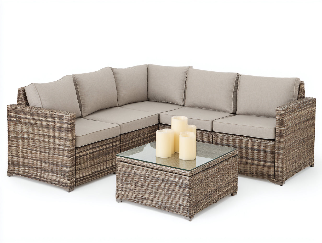 Sofás de exterior ratán sintético 245x245x78 cm - beige-marrón claro - conjunto esquinero para jardín
