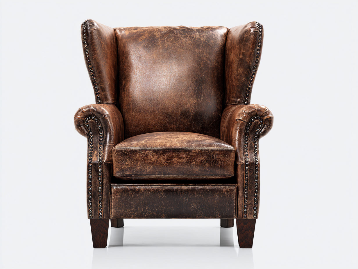 Sillón de piel orejero marrón envejecida 95x90x108 cm - marrón oscuro - estilo clásico