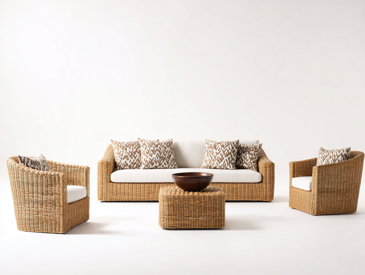 Sofás de exterior ratán 220x85x78 cm - marrón-beige - diseño natural para jardín