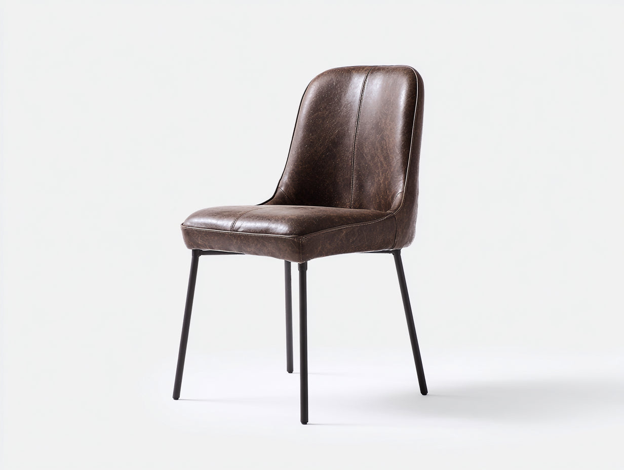 Silla de comedor tapizada con patas metálicas 50x58x87 cm - marrón oscuro-negro - estilo industrial