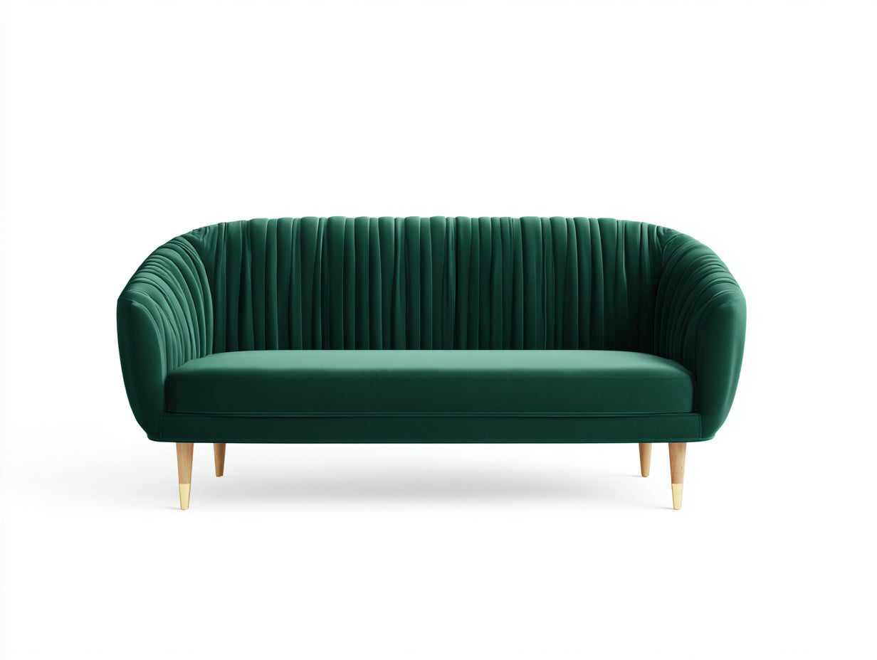Sofá 2 plazas de terciopelo con respaldo acanalado 180x82x80 cm - verde oscuro-dorado - diseño moderno