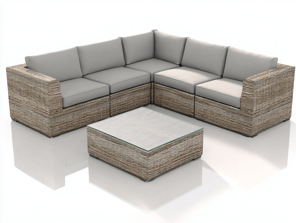 Sofás de exterior de ratán 260x260x78 cm - marrón claro-gris - estilo moderno con mesa de centro