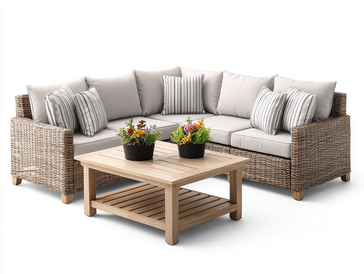 Sofás de exterior ratán 260x260x78 cm - marrón-beige - diseño modular para jardín