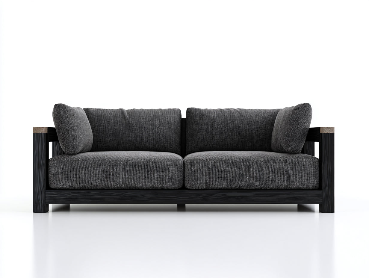 Sofás 2 plazas de madera y tela 180x82x78 cm - gris oscuro-negro - estilo moderno para salón