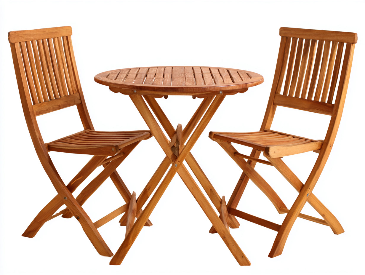 Conjuntos de comedor de jardín de madera 70x70x75 cm - marrón - mesa redonda y 2 sillas - estilo clásico para exterior